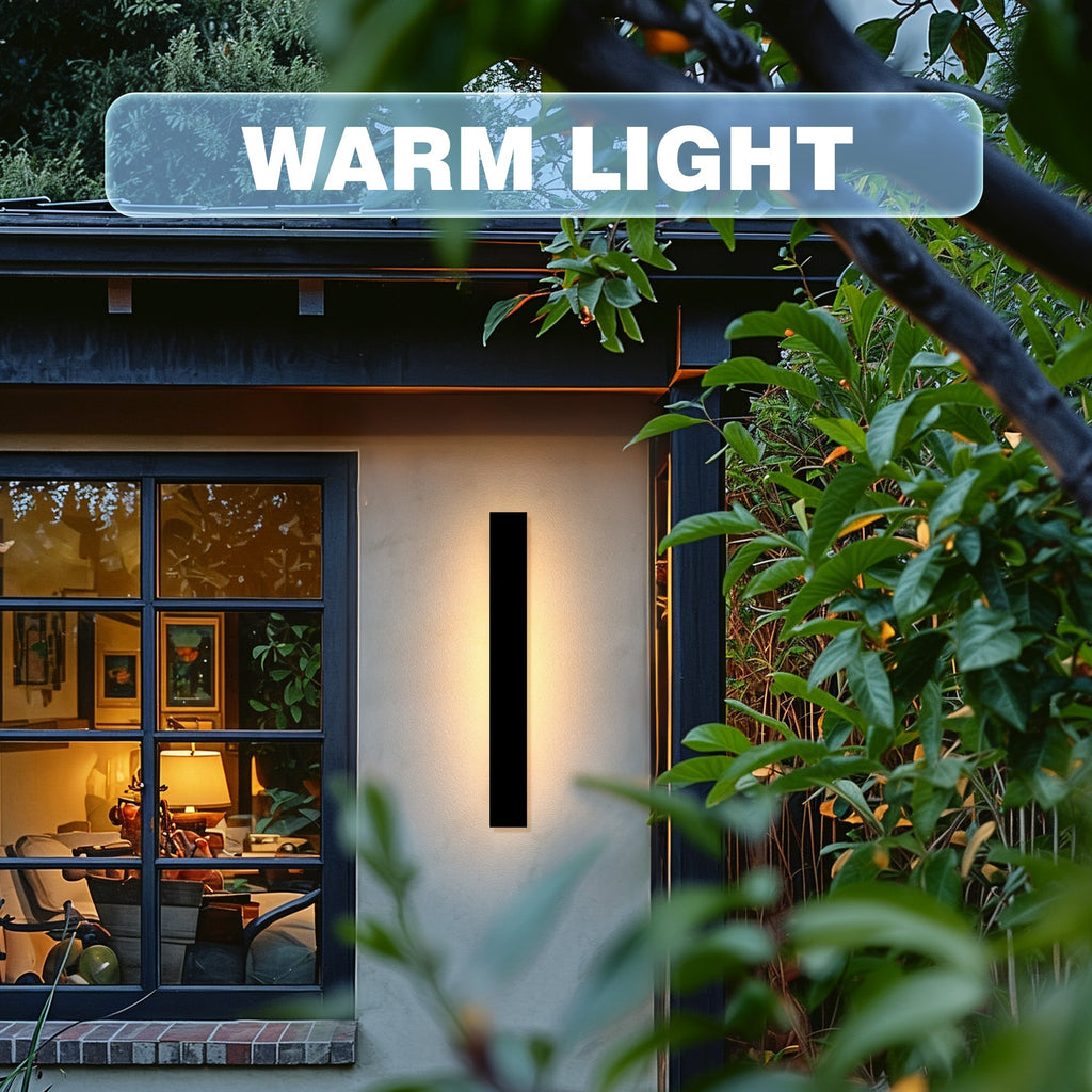 Modern LED Outdoor Wall Light, Black Long Strip Exterior Wall Light, IP67 Waterproof Lamp, 3000K Warm Light, Suitable for Porch Garden Courtyard