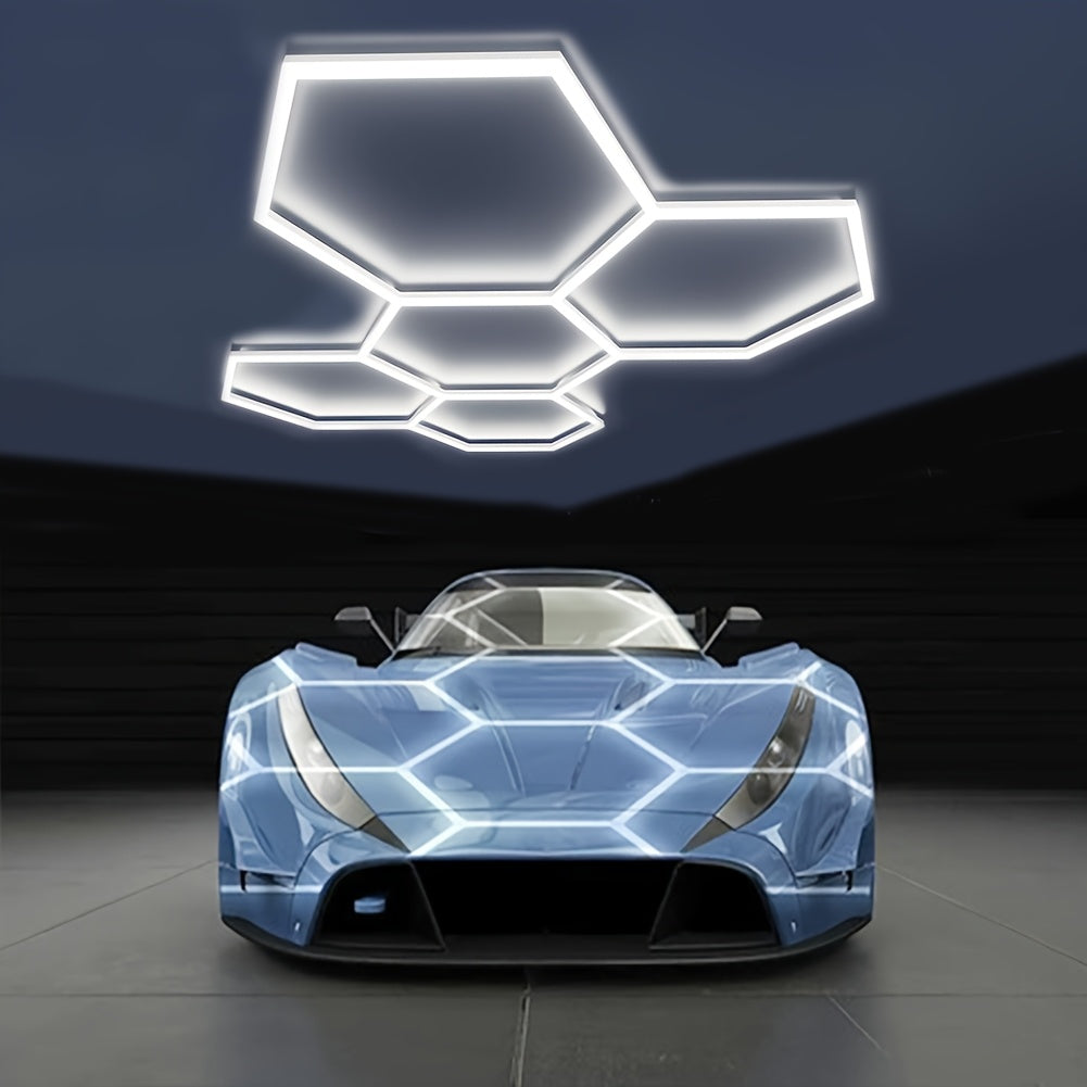 5/8 Pack Hexagonal LED Ceiling Lights - 280W 33600LM Extremely Bright Cool White 6500K, Contemporary & Energy-Saving Outdoor Illumination for Garage, Workshop, Studio, Automotive Detailing Shop - Lifespan Rating, Easy Install