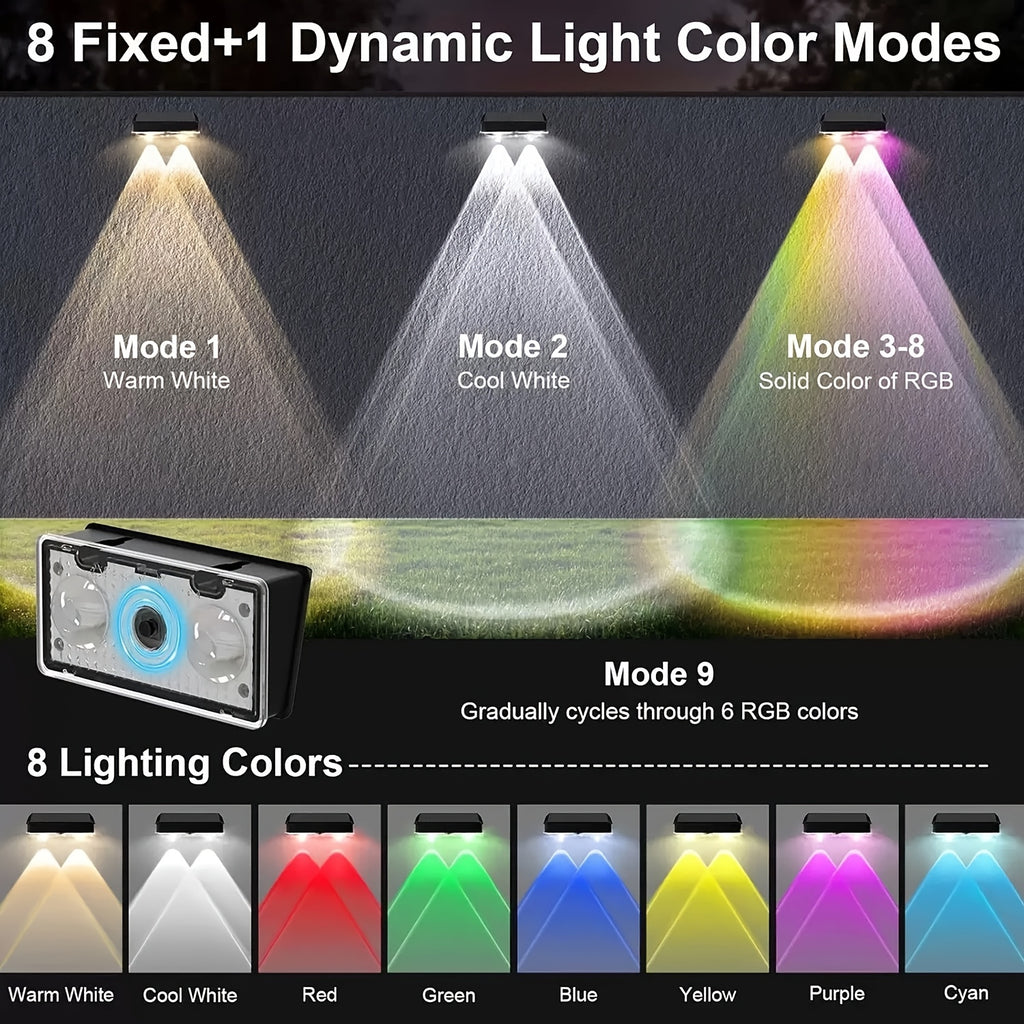 4/ 2Pack Outdoor Solar Lights, 9 Lighting Modes, Solar Wall Lights, Solar Fence Lights for Garden Patio Deck Steps Fences and Walls