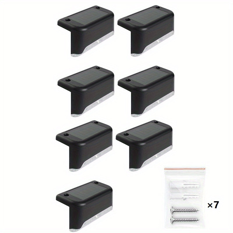 HOTU 7pcs Waterproof Solar Lights for Outdoor Stairs, Fences, Gardens, Balconies, Yards, Patios, And Pathways - Warm White LED Illumination, Suitable for Commercial Lighting And Emergency Use.