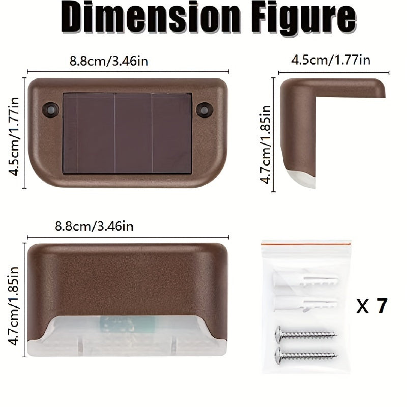 HOTU 7pcs Waterproof Solar Lights for Outdoor Stairs, Fences, Gardens, Balconies, Yards, Patios, And Pathways - Warm White LED Illumination, Suitable for Commercial Lighting And Emergency Use.