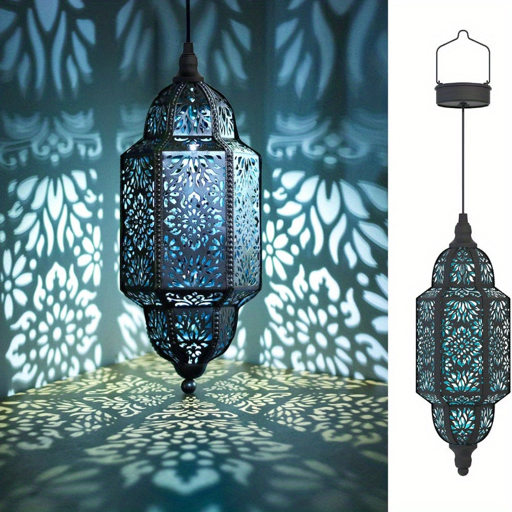 Outdoor Garden Decoration Featuring a Waterproof Metal Solar Light with a Moroccan Design, Perfect for Enhancing Your Courtyard, Porch, Or Backyard.