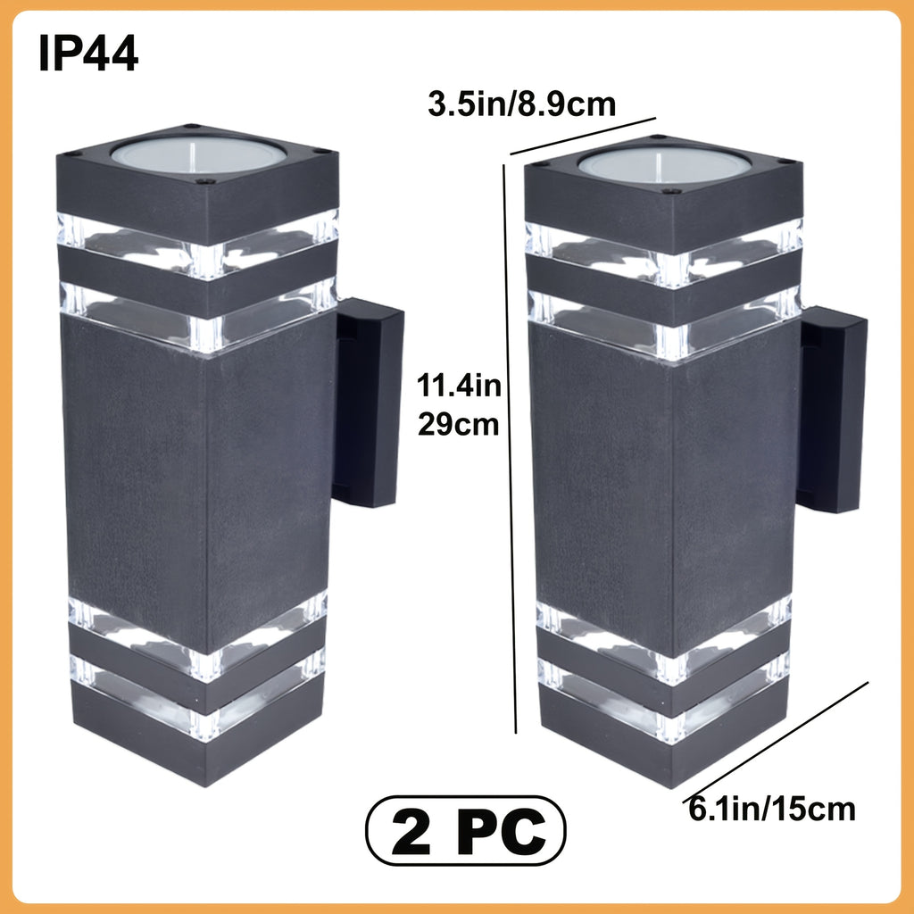 Outdoor E27 Wall Light, IP44 Single/Double Head Square Wall Sconce with Up/Down Lighting, Suitable for Garden Wall Lighting, Home Decor, Villa Porch Wall Lamp (Bulb Not Included)