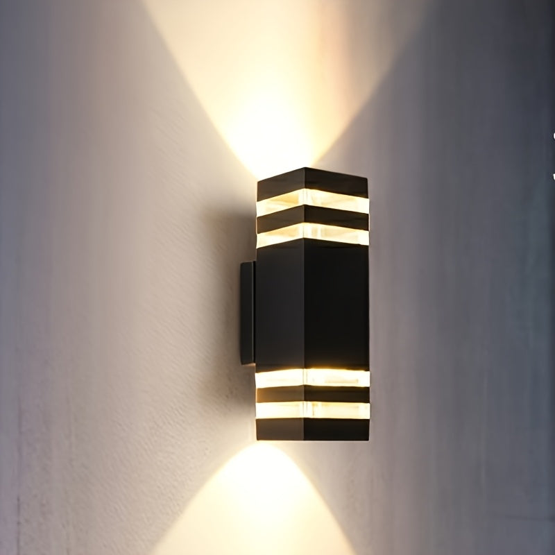 Outdoor E27 Wall Light, IP44 Single/Double Head Square Wall Sconce with Up/Down Lighting, Suitable for Garden Wall Lighting, Home Decor, Villa Porch Wall Lamp (Bulb Not Included)