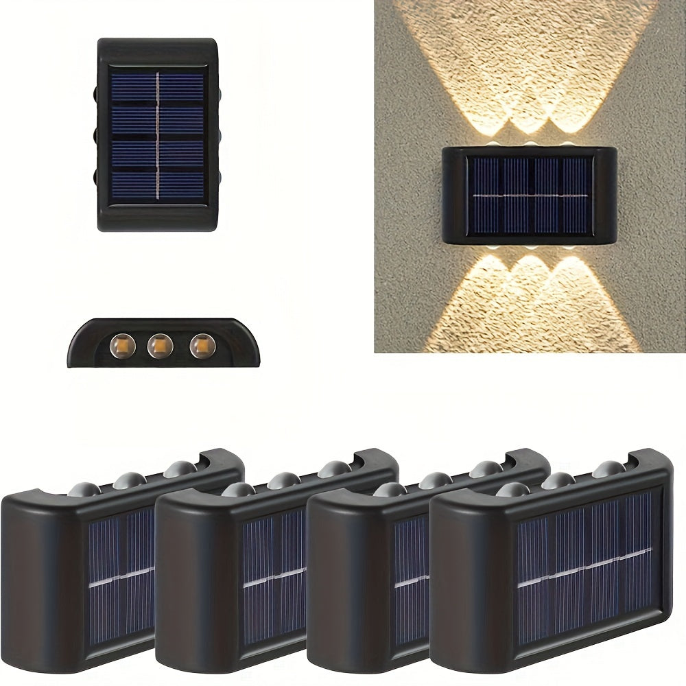 4 Packs, 6 LED Solar Up And Down Light Wall Lights, Outdoor Lighting, Outdoor Wall Decoration Lights, Household LED Landscape Lights, Suitable for Outdoor, Courtyard, Villa, Fence, Terrace, Garden