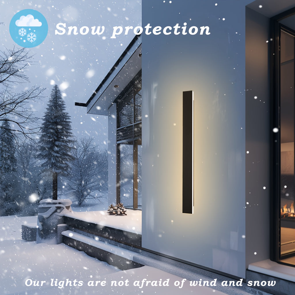 Modern LED Outdoor Wall Light, Black Long Strip Exterior Wall Light, IP67 Waterproof Lamp, 3000K Warm Light, Suitable for Porch Garden Courtyard