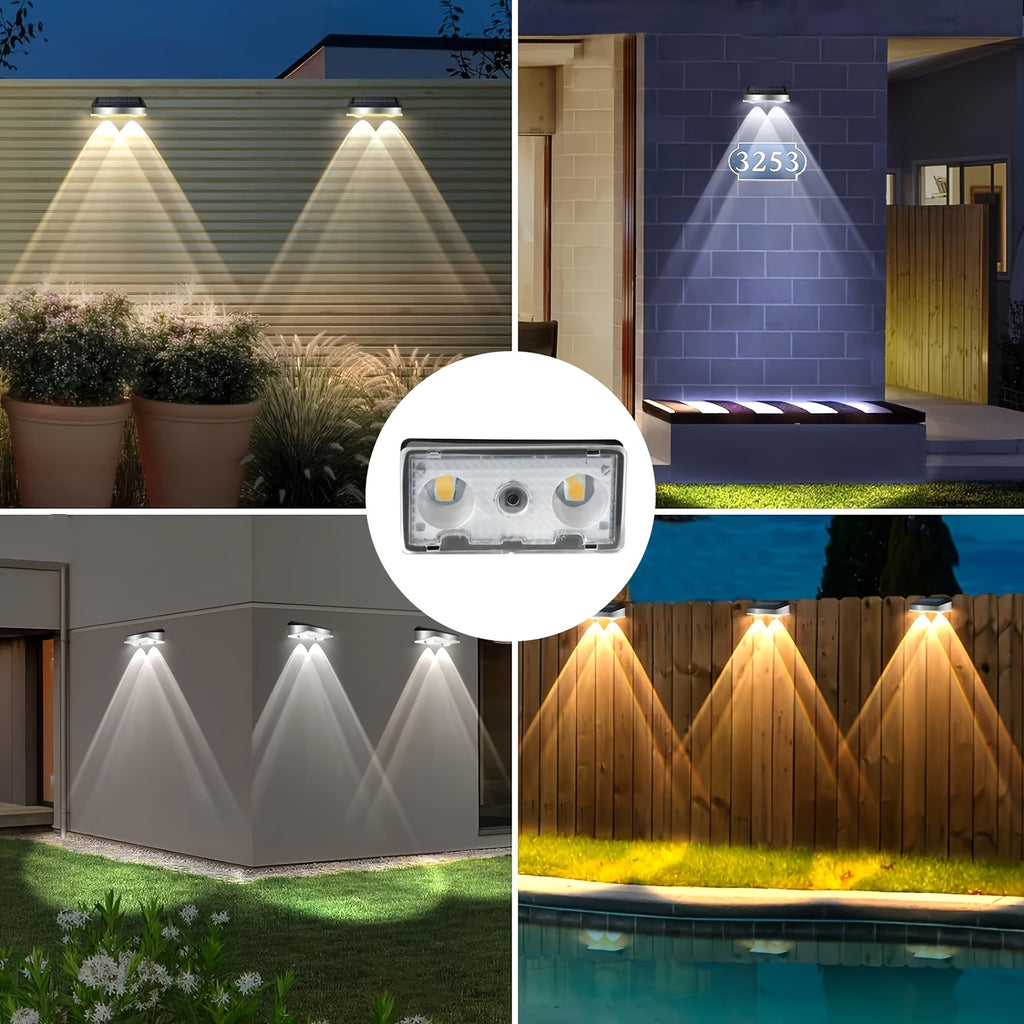 4/ 2Pack Outdoor Solar Lights, 9 Lighting Modes, Solar Wall Lights, Solar Fence Lights for Garden Patio Deck Steps Fences and Walls