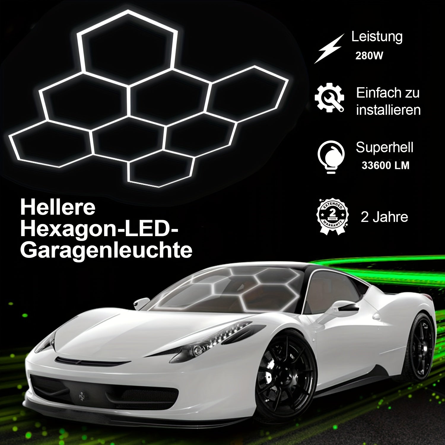 5/8 Pack Hexagonal LED Ceiling Lights - 280W 33600LM Extremely Bright Cool White 6500K, Contemporary & Energy-Saving Outdoor Illumination for Garage, Workshop, Studio, Automotive Detailing Shop - Lifespan Rating, Easy Install