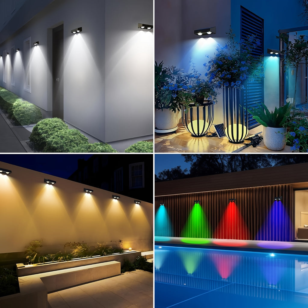 4/ 2Pack Outdoor Solar Lights, 9 Lighting Modes, Solar Wall Lights, Solar Fence Lights for Garden Patio Deck Steps Fences and Walls