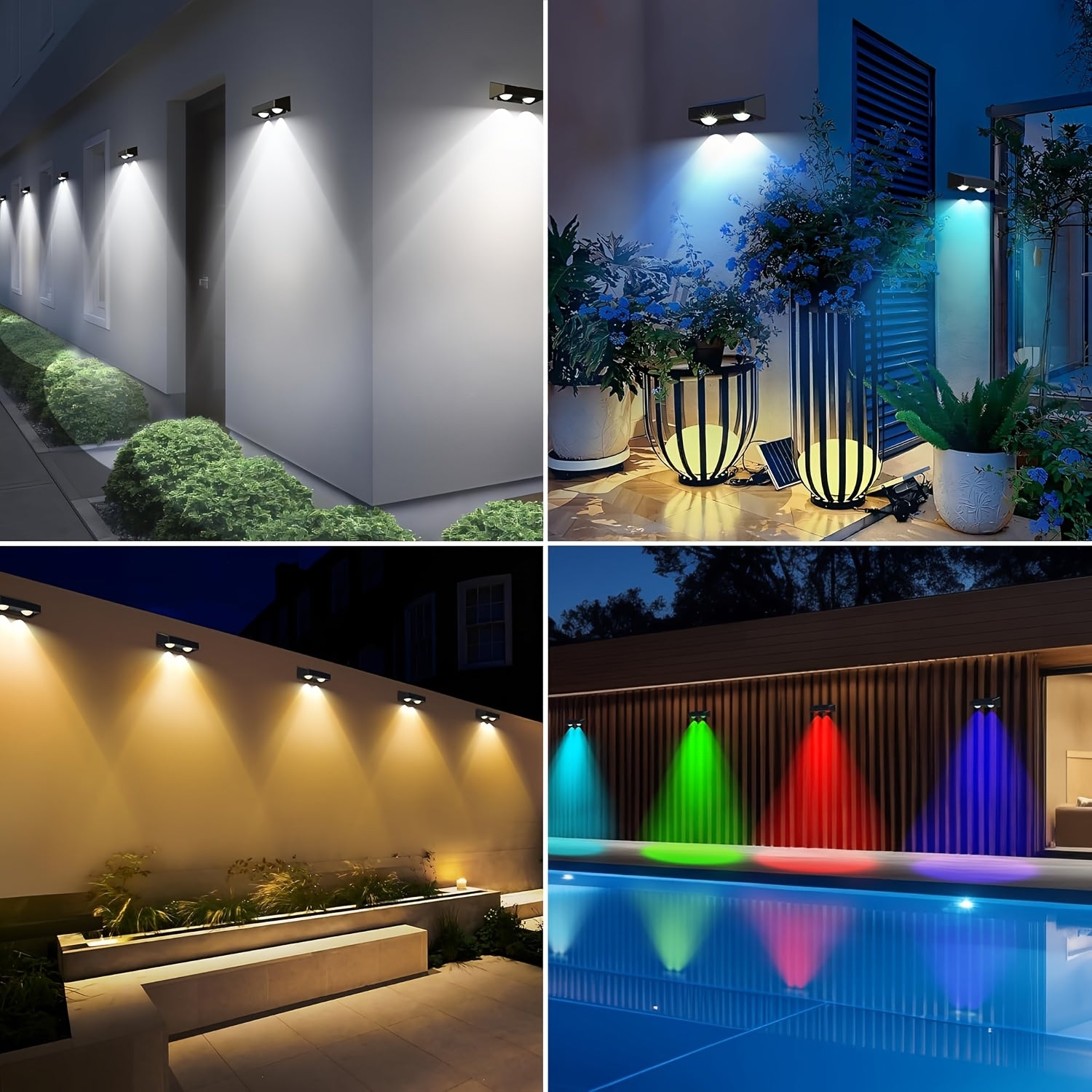 4/ 2Pack Outdoor Solar Lights, 9 Lighting Modes, Solar Wall Lights, Solar Fence Lights for Garden Patio Deck Steps Fences and Walls