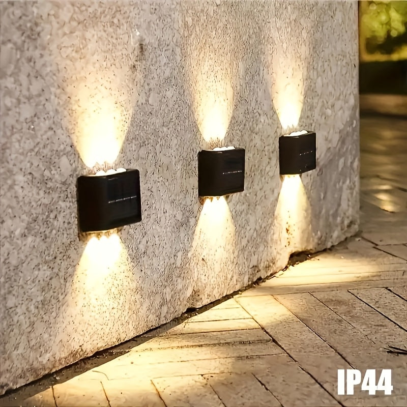 4 Packs, 6 LED Solar Up And Down Light Wall Lights, Outdoor Lighting, Outdoor Wall Decoration Lights, Household LED Landscape Lights, Suitable for Outdoor, Courtyard, Villa, Fence, Terrace, Garden