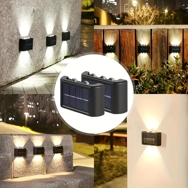 4 Packs, 6 LED Solar Up And Down Light Wall Lights, Outdoor Lighting, Outdoor Wall Decoration Lights, Household LED Landscape Lights, Suitable for Outdoor, Courtyard, Villa, Fence, Terrace, Garden