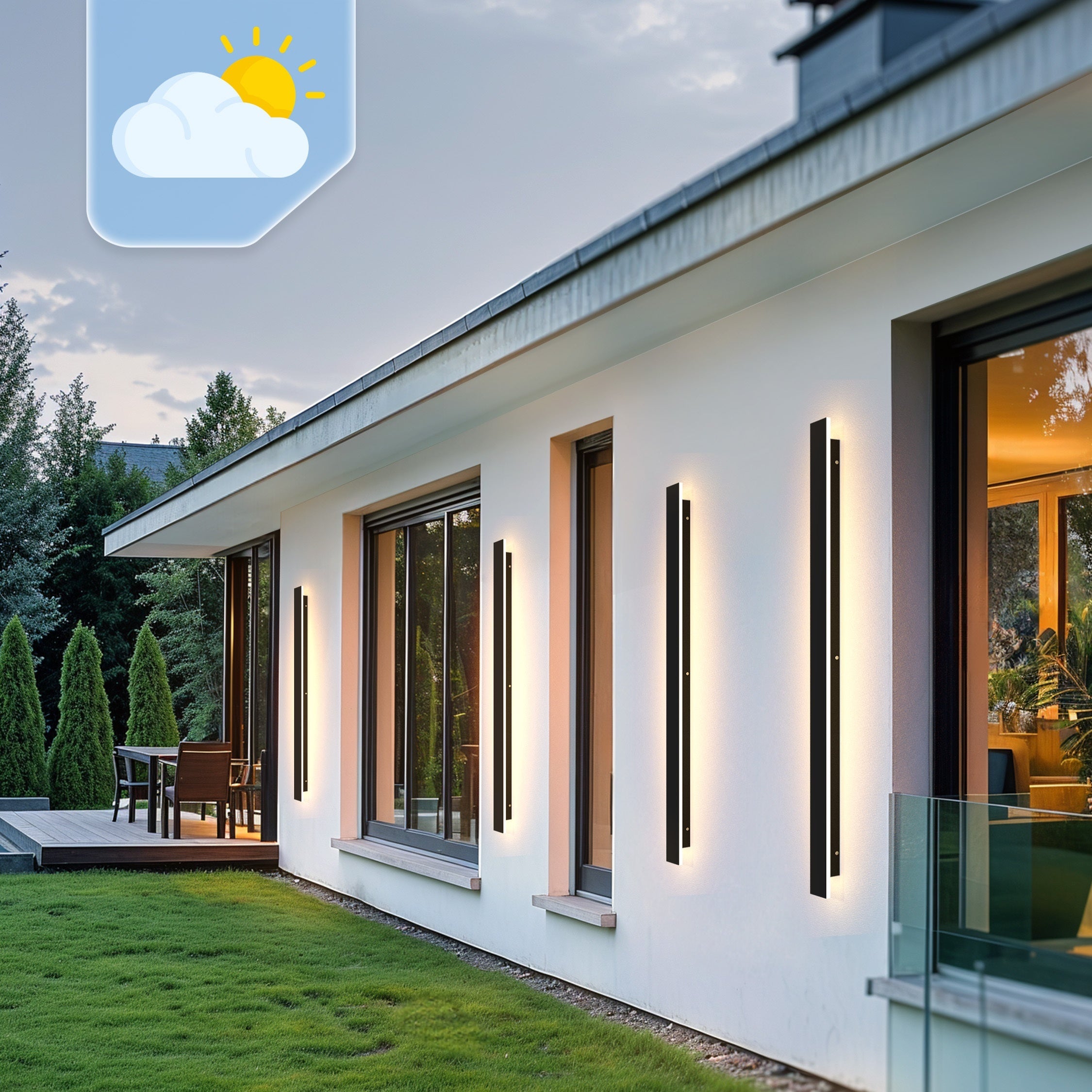 Modern LED Outdoor Wall Light, Black Long Strip Exterior Wall Light, IP67 Waterproof Lamp, 3000K Warm Light, Suitable for Porch Garden Courtyard