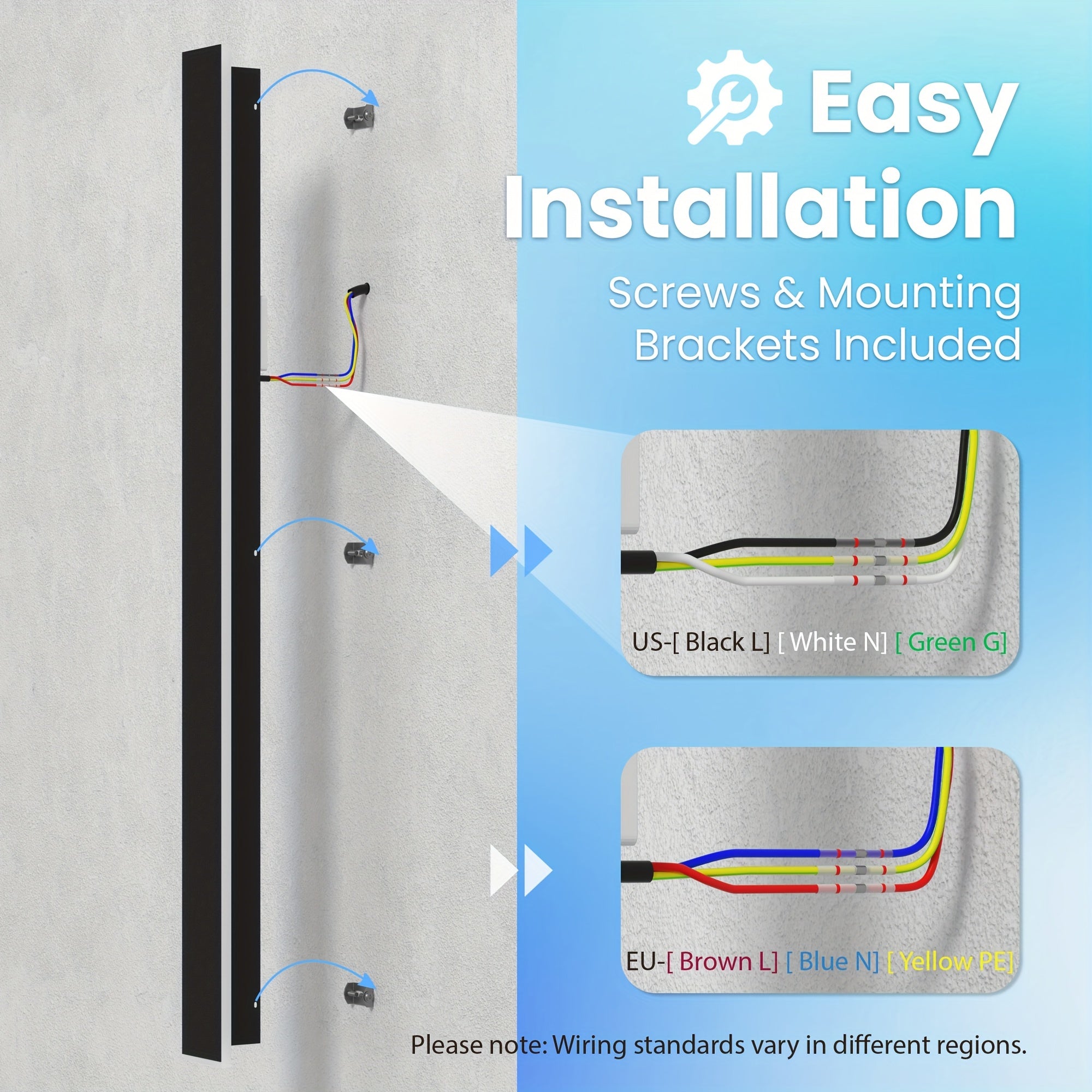 Modern LED Outdoor Wall Light, Black Long Strip Exterior Wall Light, IP67 Waterproof Lamp, 3000K Warm Light, Suitable for Porch Garden Courtyard