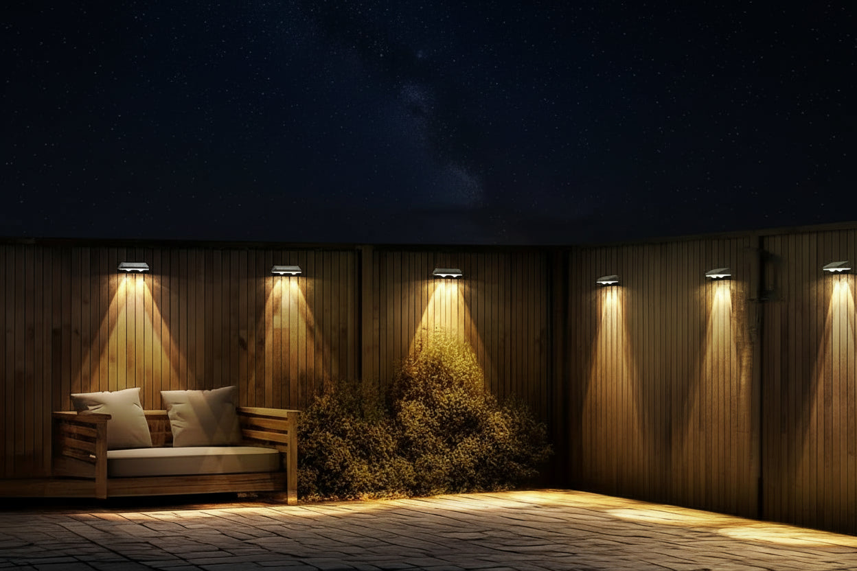 4/ 2Pack Outdoor Solar Lights, 9 Lighting Modes, Solar Wall Lights, Solar Fence Lights for Garden Patio Deck Steps Fences and Walls