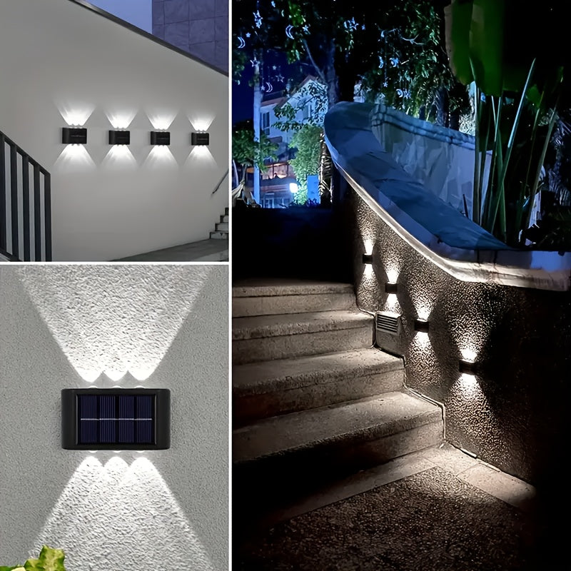 4 Packs, 6 LED Solar Up And Down Light Wall Lights, Outdoor Lighting, Outdoor Wall Decoration Lights, Household LED Landscape Lights, Suitable for Outdoor, Courtyard, Villa, Fence, Terrace, Garden
