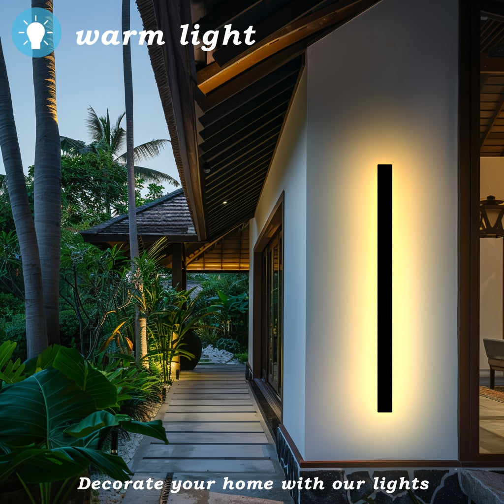 Modern LED Outdoor Wall Light, Black Long Strip Exterior Wall Light, IP67 Waterproof Lamp, 3000K Warm Light, Suitable for Porch Garden Courtyard