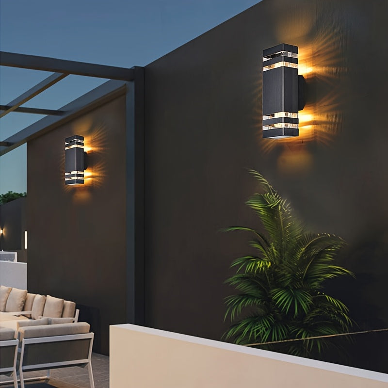 Outdoor E27 Wall Light, IP44 Single/Double Head Square Wall Sconce with Up/Down Lighting, Suitable for Garden Wall Lighting, Home Decor, Villa Porch Wall Lamp (Bulb Not Included)