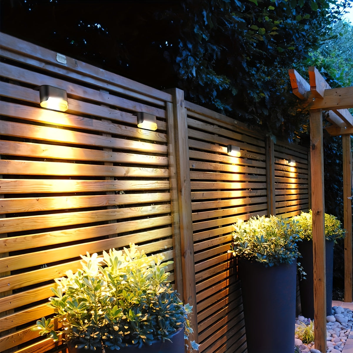 HOTU 7pcs Waterproof Solar Lights for Outdoor Stairs, Fences, Gardens, Balconies, Yards, Patios, And Pathways - Warm White LED Illumination, Suitable for Commercial Lighting And Emergency Use.