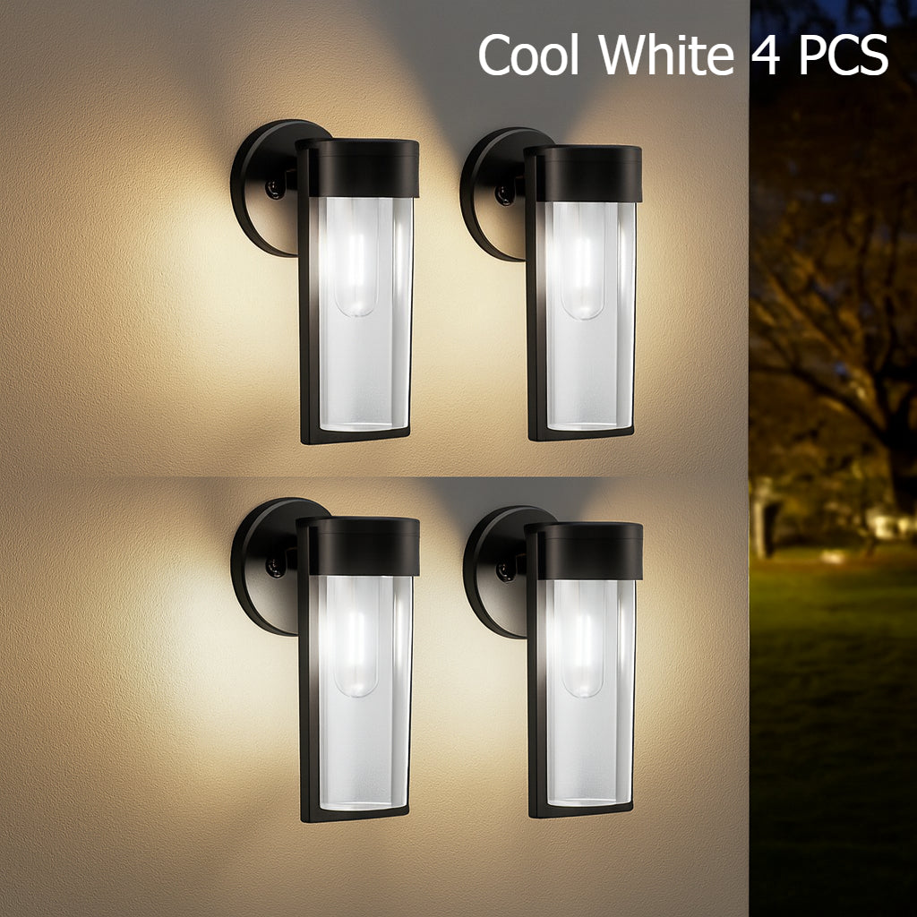 4pcs Outdoor LED Filament Wall Lights with Upgraded High-Efficiency Solar Panel, IP44, 10-12H Runtime, Auto On/Off, Plug-and-Play Installation, Low Voltage, for garden, Patio, Deck, Driveway, Porch (No Wiring Required