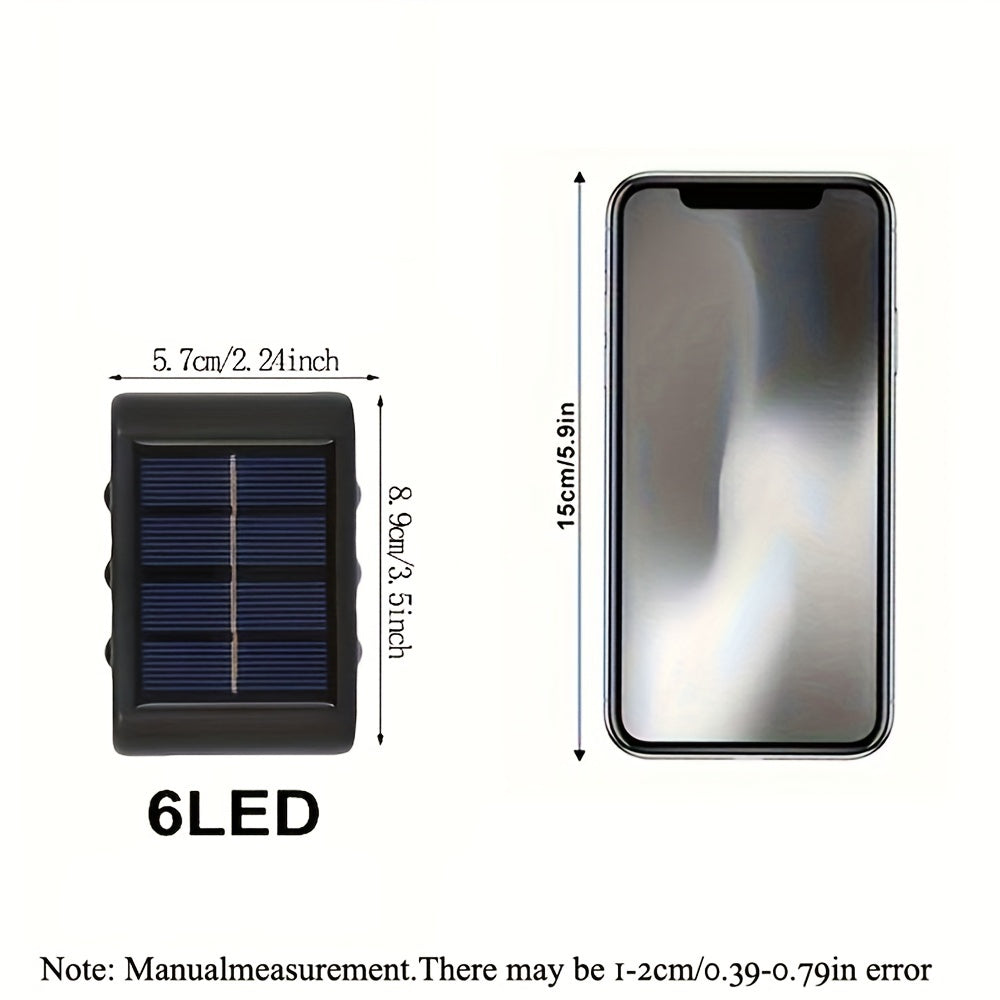 4 Packs, 6 LED Solar Up And Down Light Wall Lights, Outdoor Lighting, Outdoor Wall Decoration Lights, Household LED Landscape Lights, Suitable for Outdoor, Courtyard, Villa, Fence, Terrace, Garden