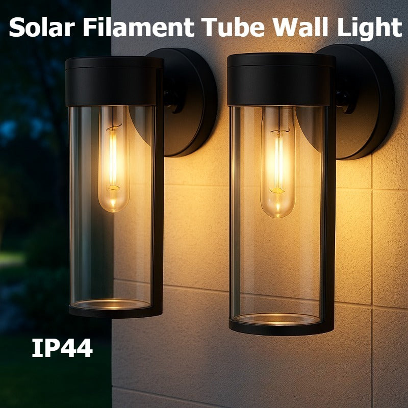 4pcs Outdoor LED Filament Wall Lights with Upgraded High-Efficiency Solar Panel, IP44, 10-12H Runtime, Auto On/Off, Plug-and-Play Installation, Low Voltage, for garden, Patio, Deck, Driveway, Porch (No Wiring Required