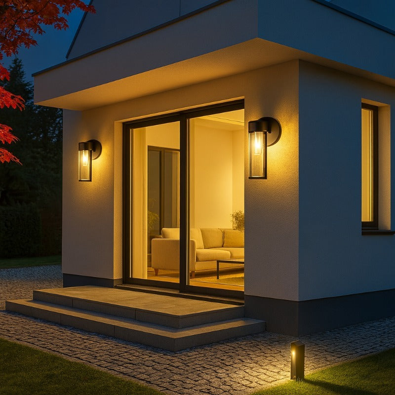 4pcs Outdoor LED Filament Wall Lights with Upgraded High-Efficiency Solar Panel, IP44, 10-12H Runtime, Auto On/Off, Plug-and-Play Installation, Low Voltage, for garden, Patio, Deck, Driveway, Porch (No Wiring Required