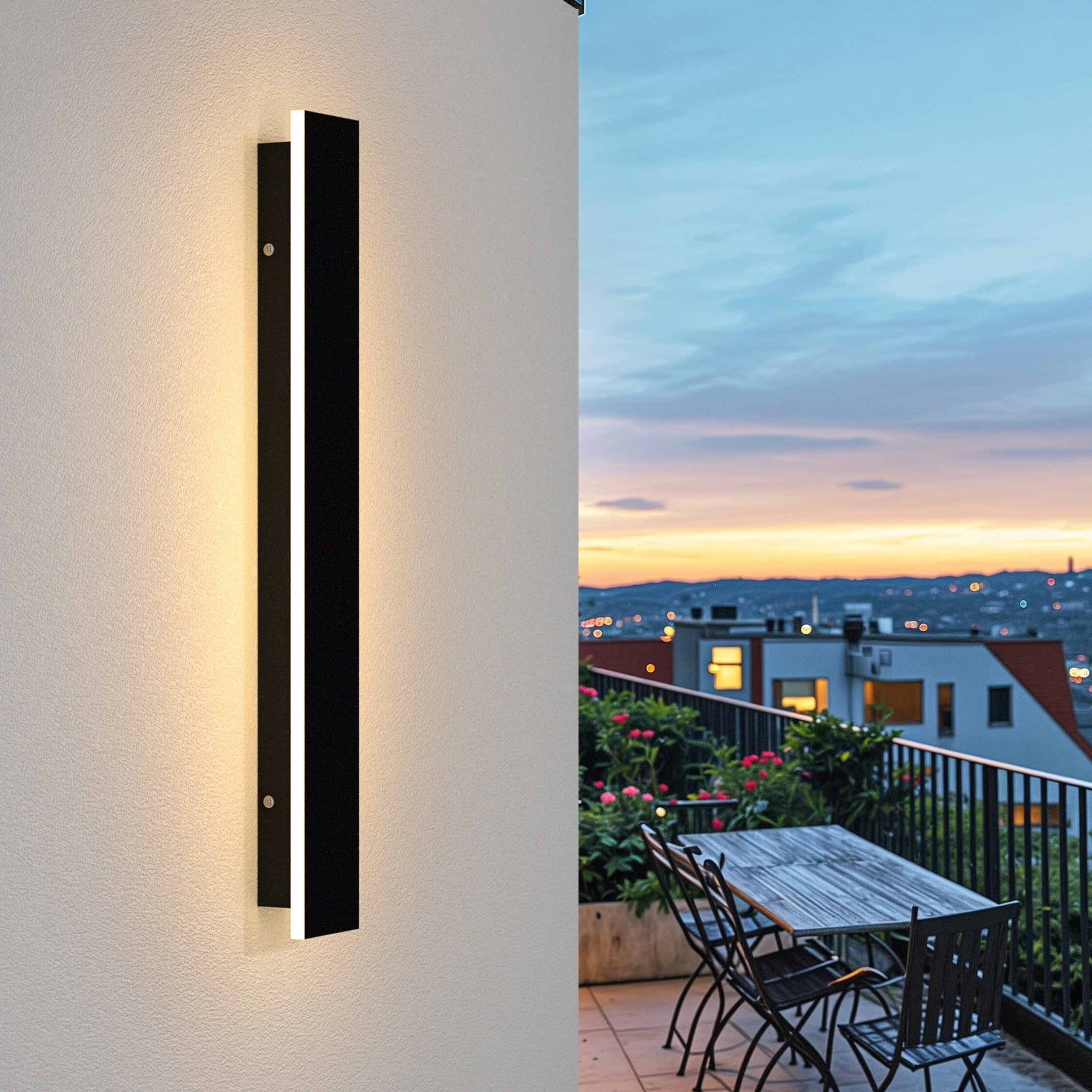 Modern LED Outdoor Wall Light, Black Long Strip Exterior Wall Light, IP67 Waterproof Lamp, 3000K Warm Light, Suitable for Porch Garden Courtyard