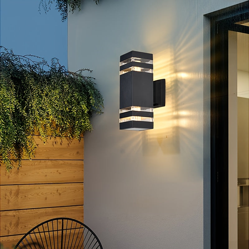 Outdoor E27 Wall Light, IP44 Single/Double Head Square Wall Sconce with Up/Down Lighting, Suitable for Garden Wall Lighting, Home Decor, Villa Porch Wall Lamp (Bulb Not Included)