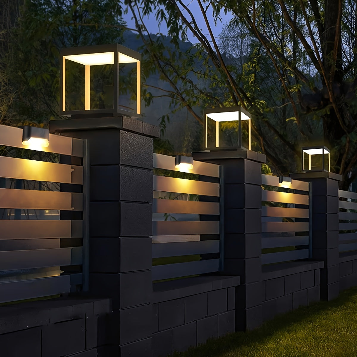 HOTU 7pcs Waterproof Solar Lights for Outdoor Stairs, Fences, Gardens, Balconies, Yards, Patios, And Pathways - Warm White LED Illumination, Suitable for Commercial Lighting And Emergency Use.