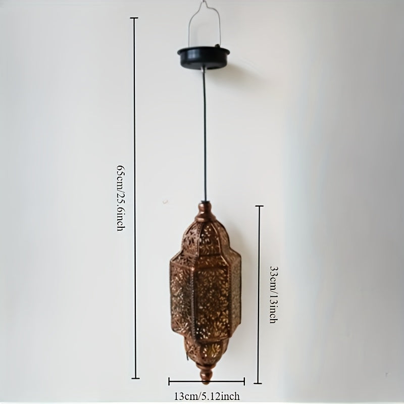 Outdoor Garden Decoration Featuring a Waterproof Metal Solar Light with a Moroccan Design, Perfect for Enhancing Your Courtyard, Porch, Or Backyard.